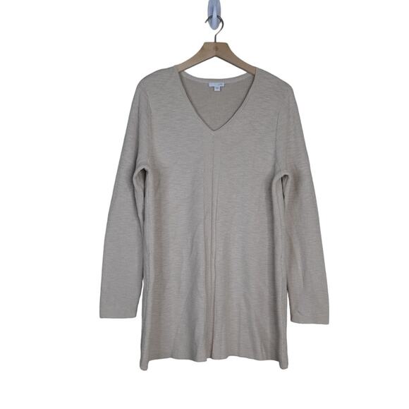 J. Jill Womens L Light Khaki V-Neck Longline Sweater - Picture 1 of 10